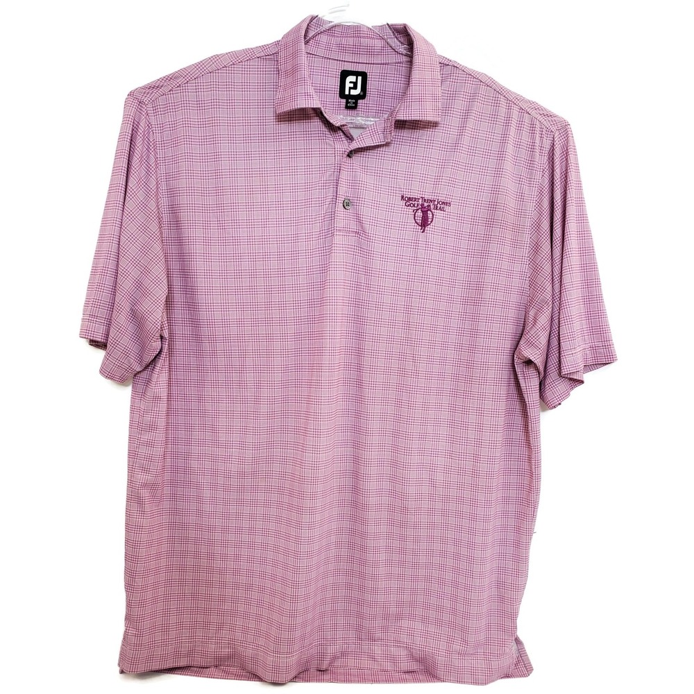 FootJoy Polo Shirt Mens XL Pink Check‎ Stretch Golf Robert Trent Jones Trail